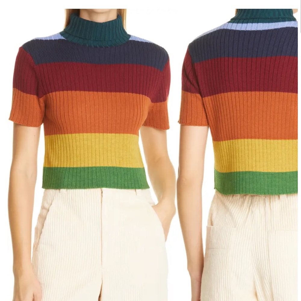 STAUD Lilou Crop Wool Blend Turtleneck Sweater